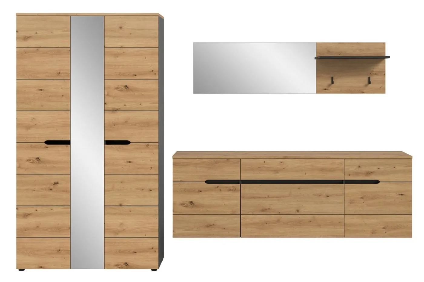 Garderoben-Set Canu 4 | Basalt grau / Artisan Eiche | 3-teilig