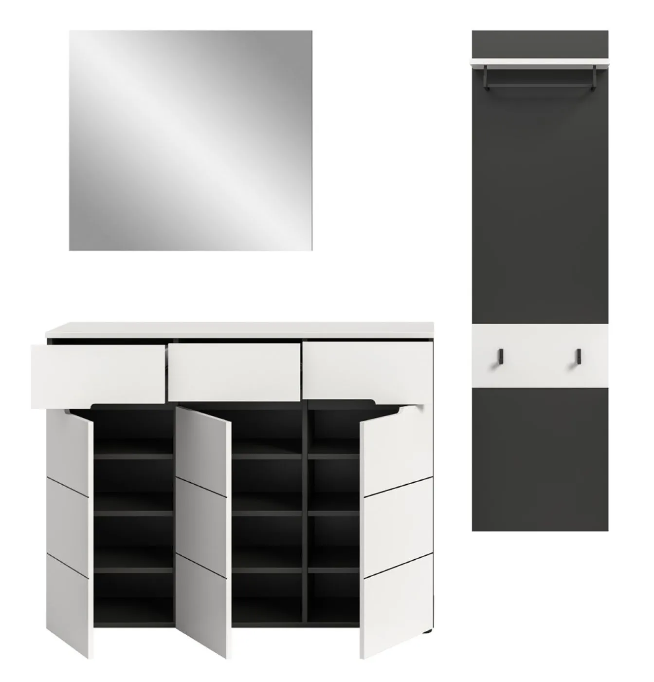 Garderoben-Set Canu 4 | Basalt grau / Weiß | 3-teilig