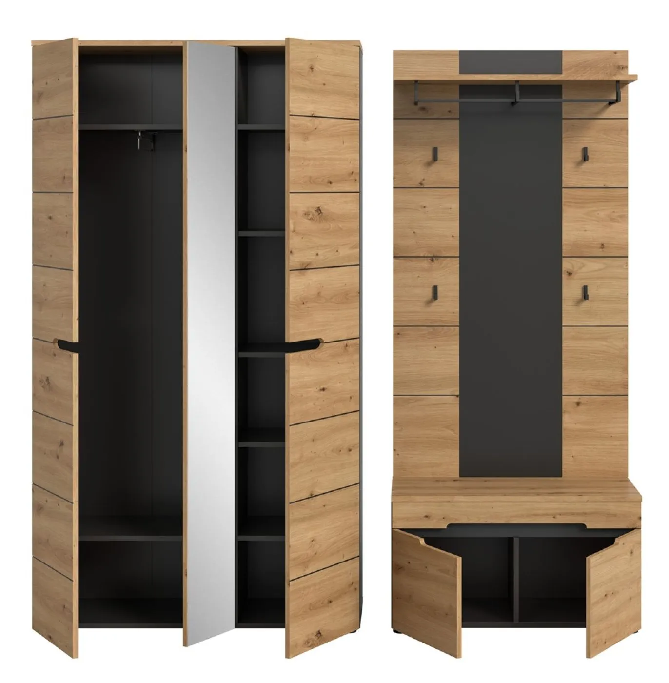 Garderoben-Set Canu 5 | Basalt grau / Artisan | 3-teilig mit Sitzkissen