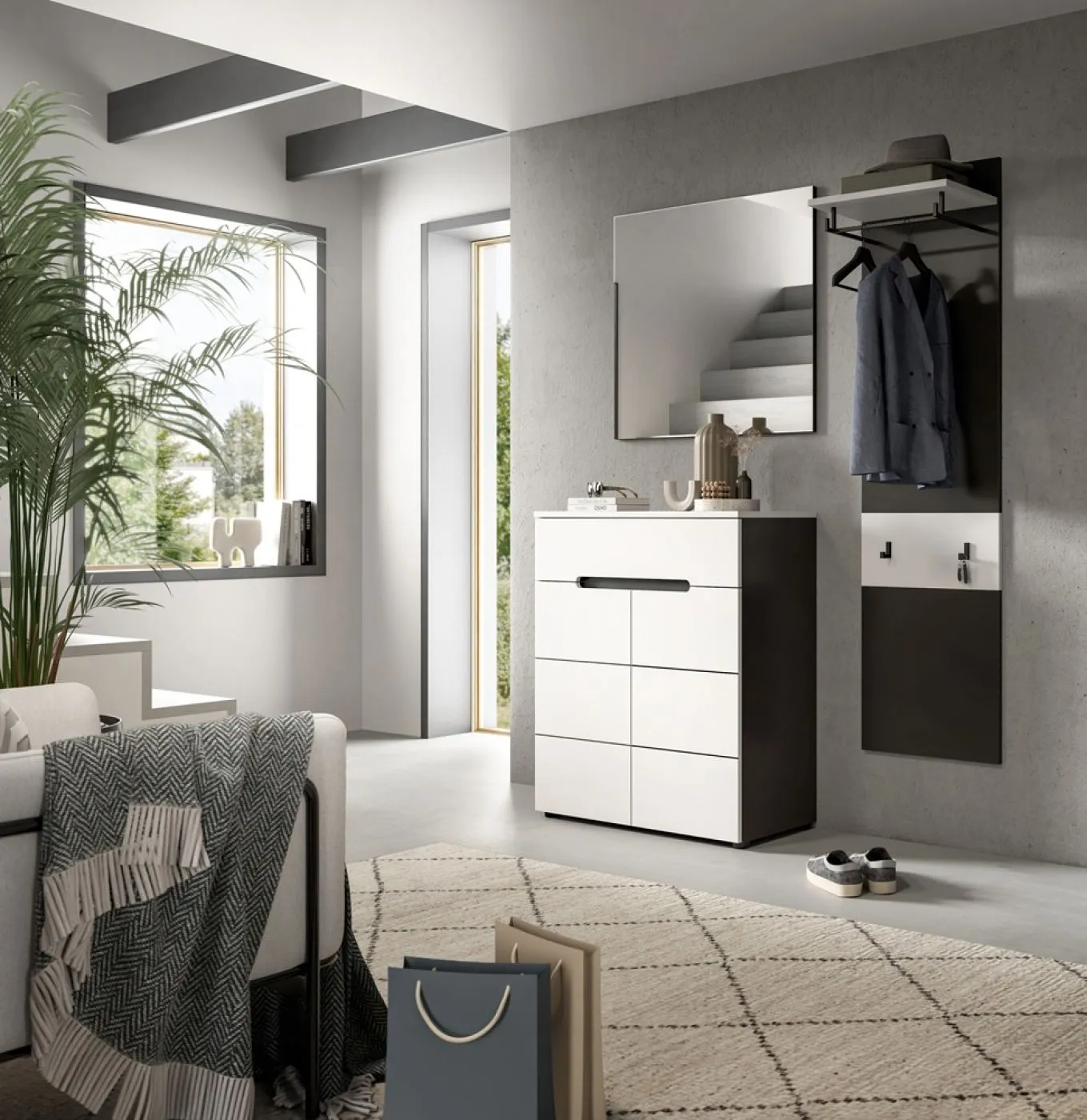 Garderoben-Set Canu 5 | Basalt grau / Weiß | 3-teilig