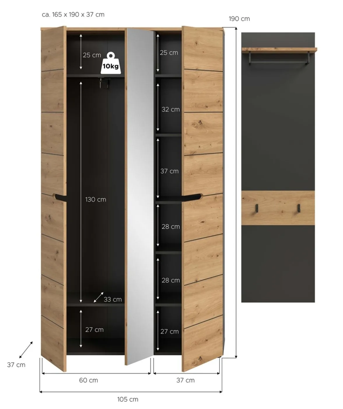 Garderoben-Set Canu | Basalt grau / Artisan Eiche | 2-teilig