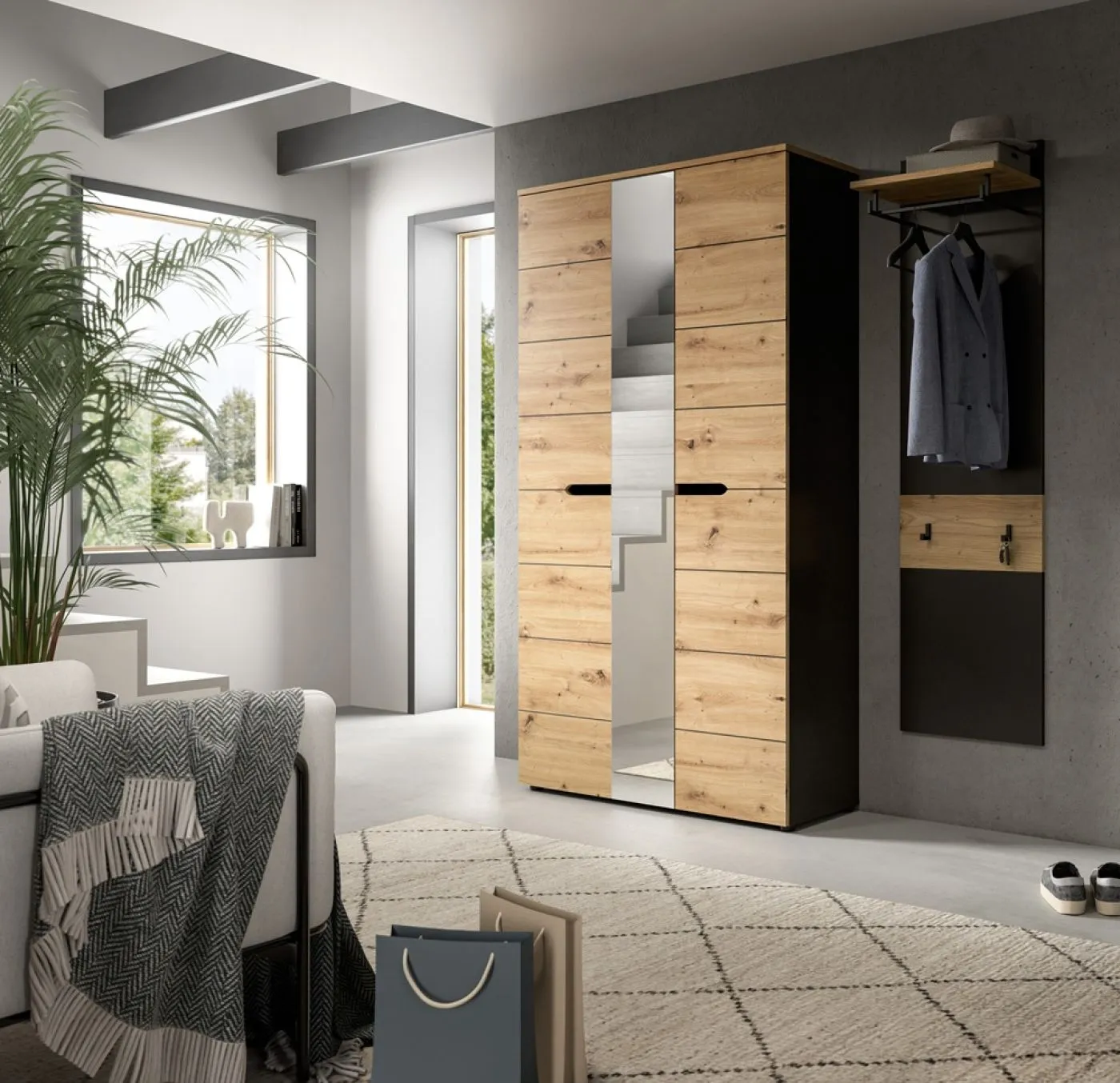 Garderoben-Set Canu | Basalt grau / Artisan Eiche | 2-teilig