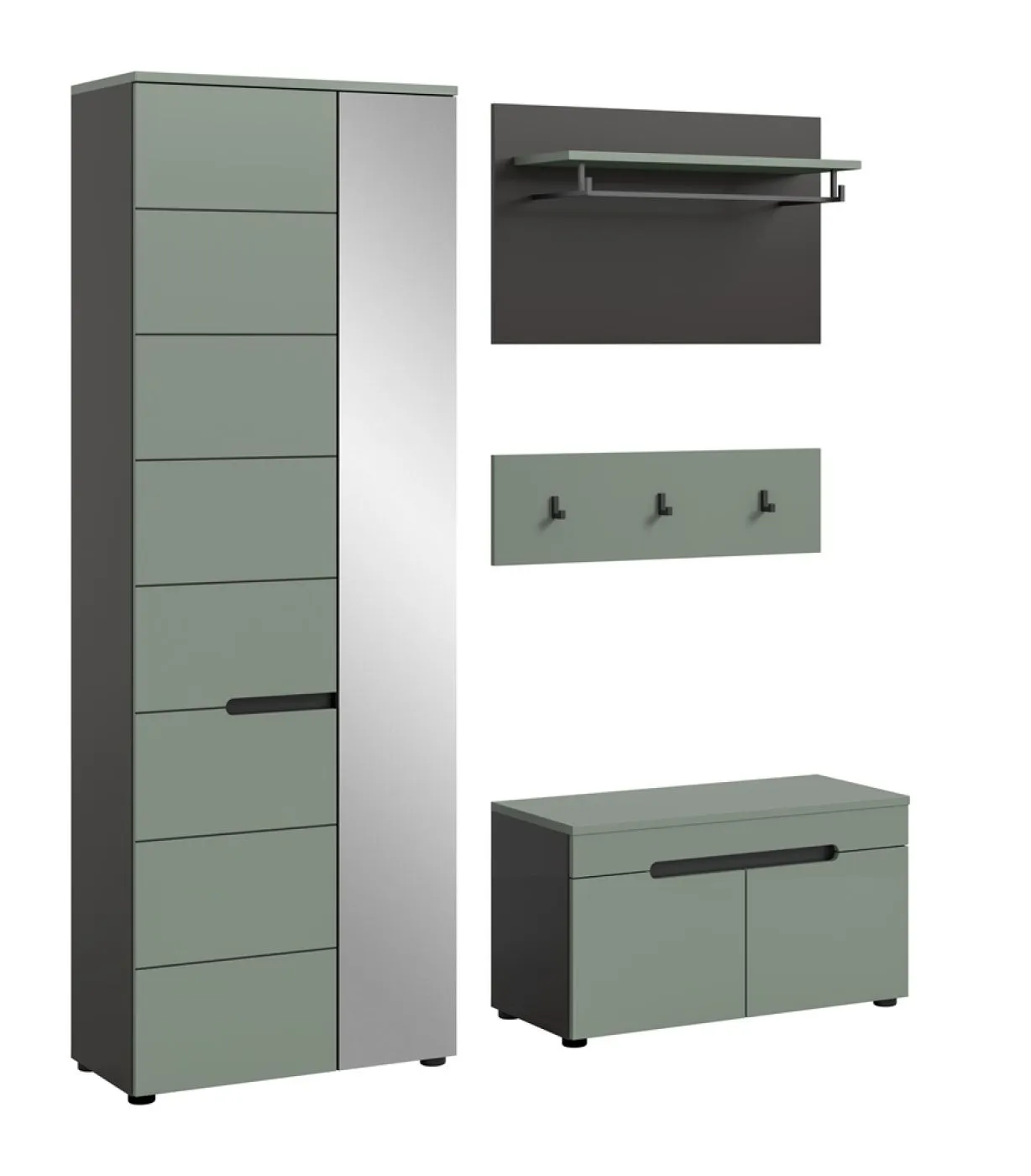Garderoben-Set Canu | Basalt grau / Smoke Green | 3-teilig mit Sitzkissen
