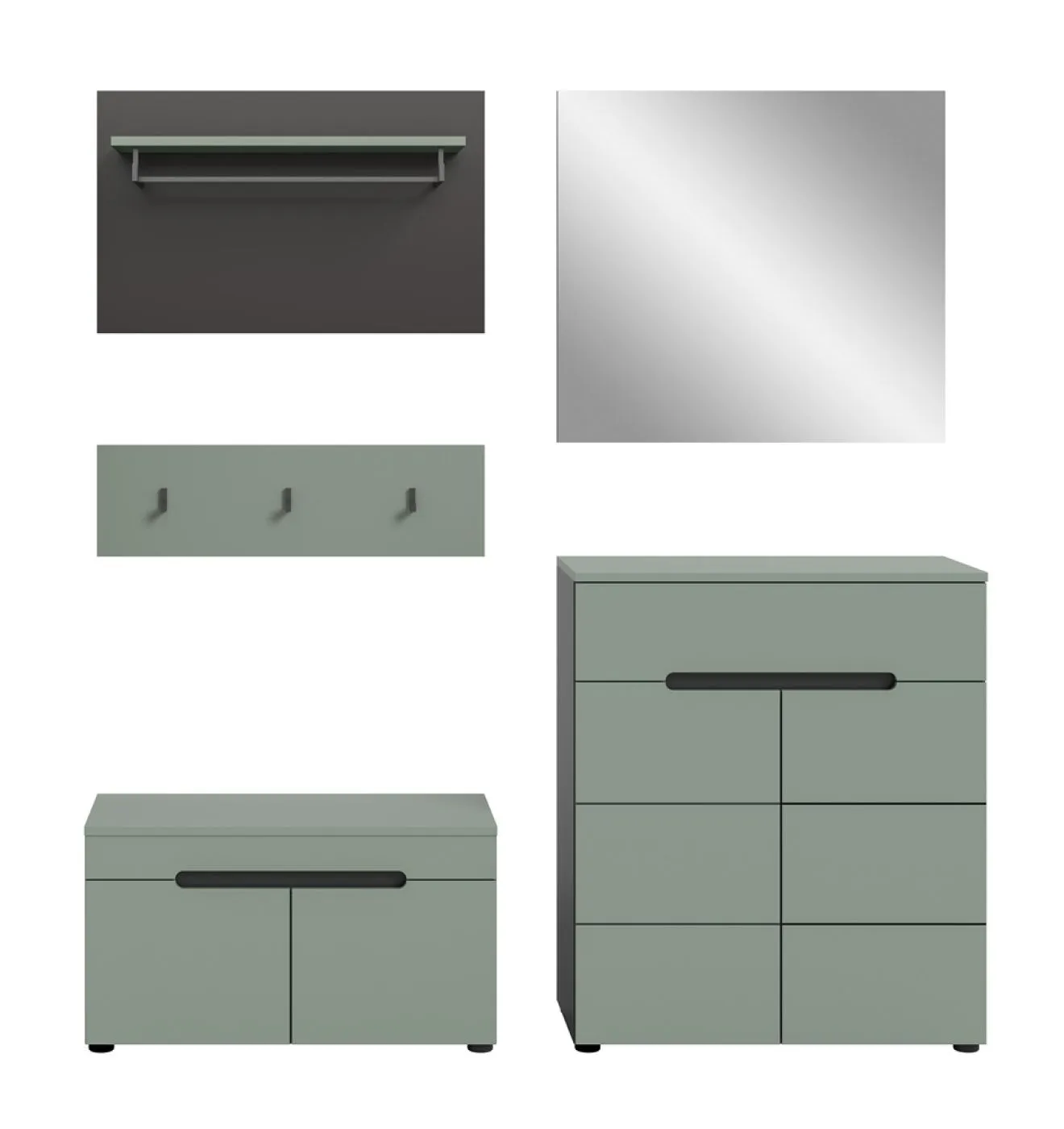 Garderoben-Set Canu | Basalt grau / Smoke Green | 4-teilig