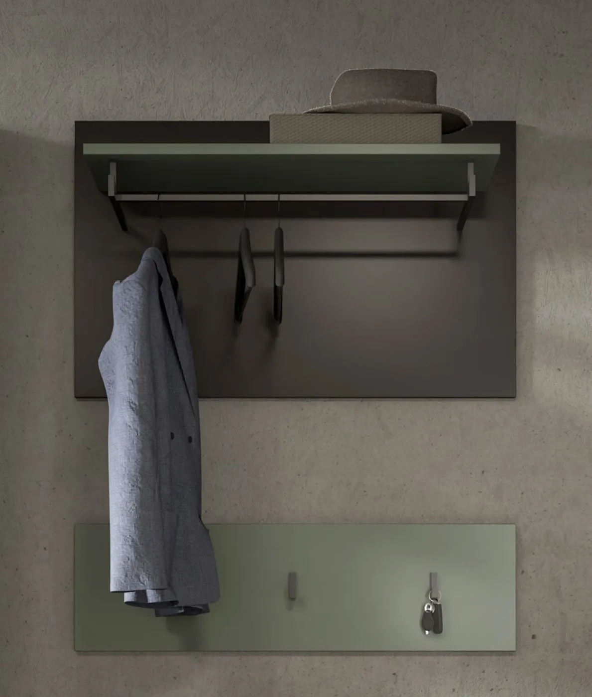 Garderoben-Set Canu | Basalt grau / Smoke Green | 4-teilig