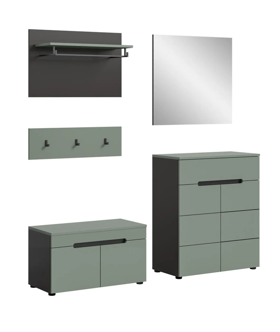 Garderoben-Set Canu | Basalt grau / Smoke Green | 4-teilig ohne