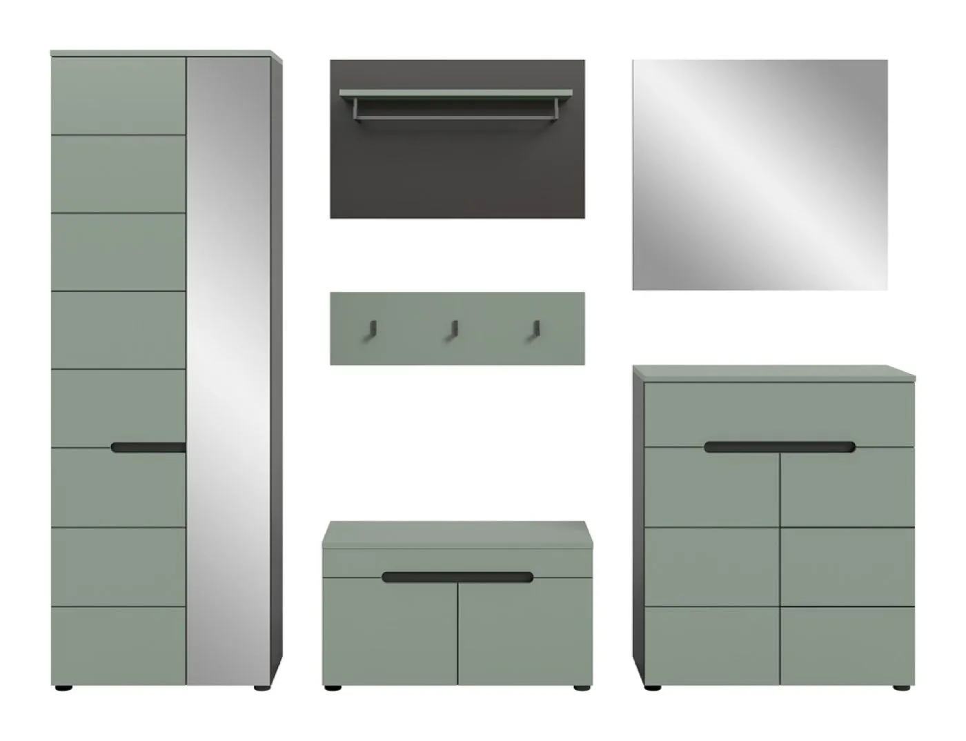 Garderoben-Set Canu | Basalt grau / Smoke Green | 5-teilig mit Kissen