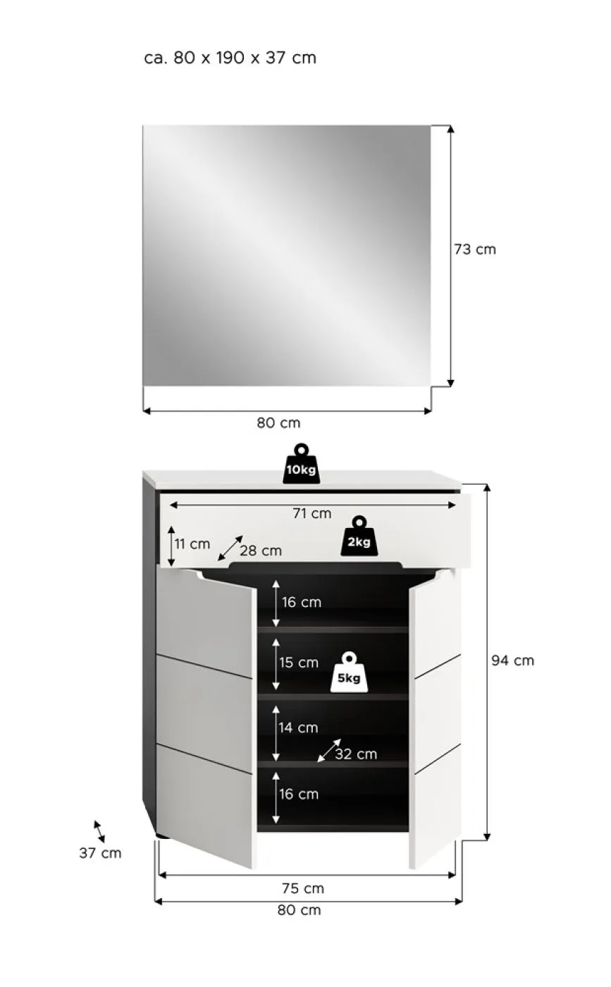 Garderoben-Set Canu | Basalt grau / Weiß | 2-teilig