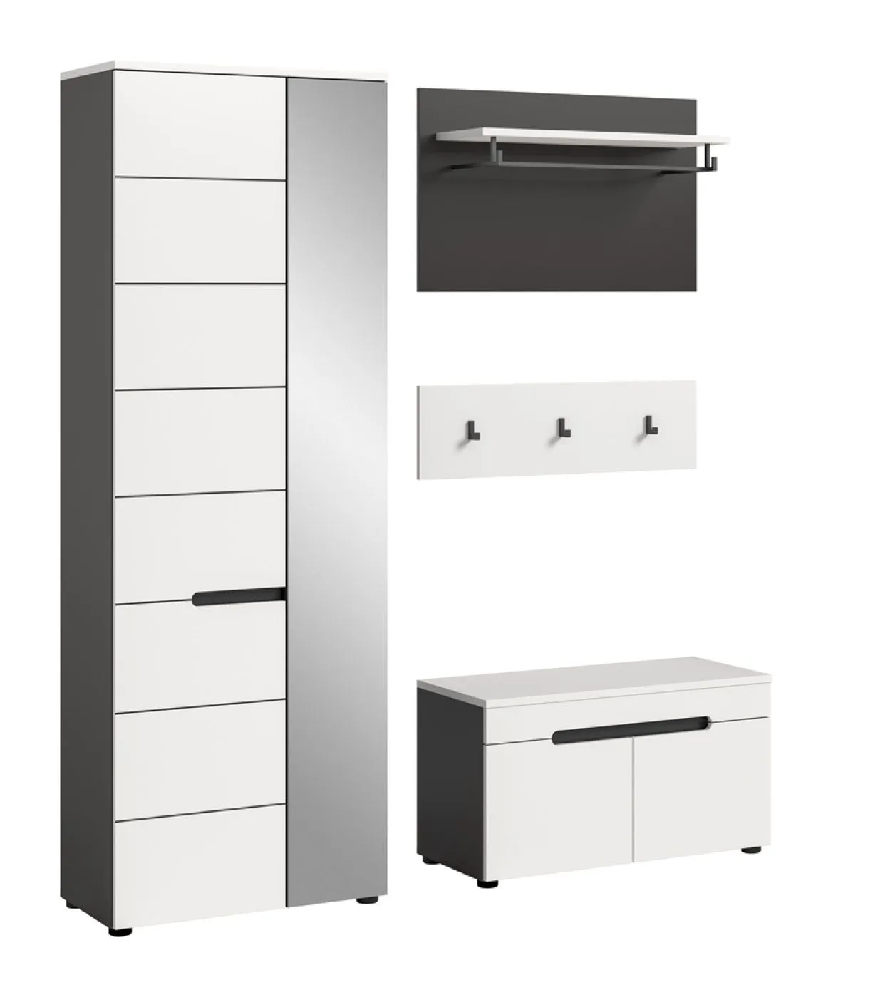Garderoben-Set Canu | Basalt grau / Weiß | 3-teilig