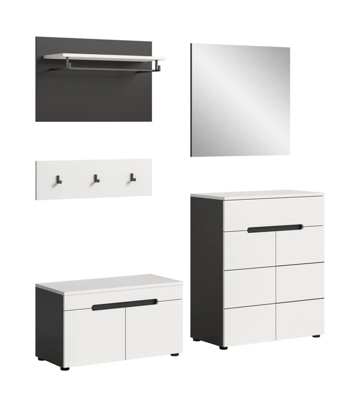 Garderoben-Set Canu | Basalt grau / Weiß | 4-teilig mit Sitzkissen