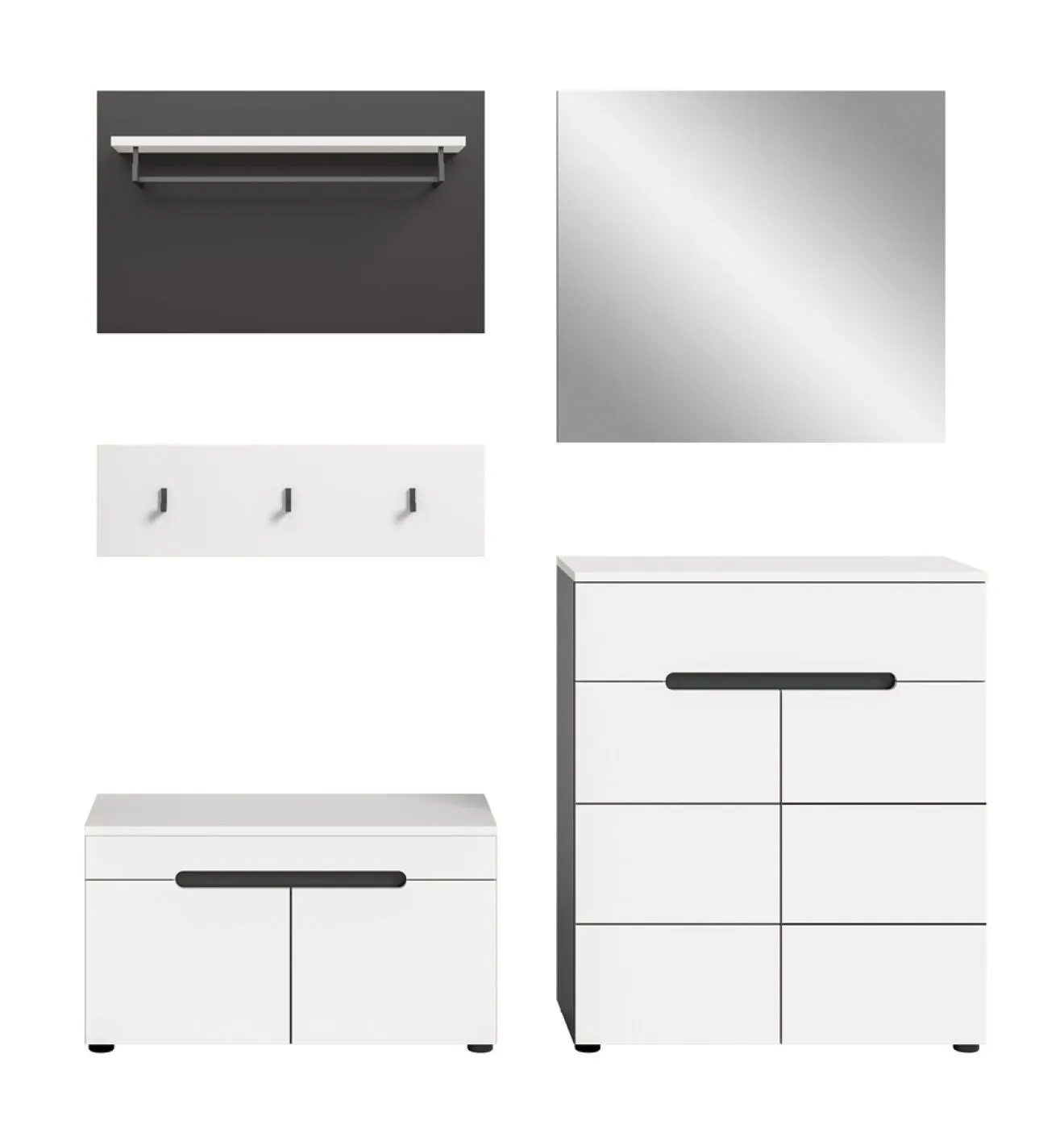 Garderoben-Set Canu | Basalt grau / Weiß | 4-teilig ohne