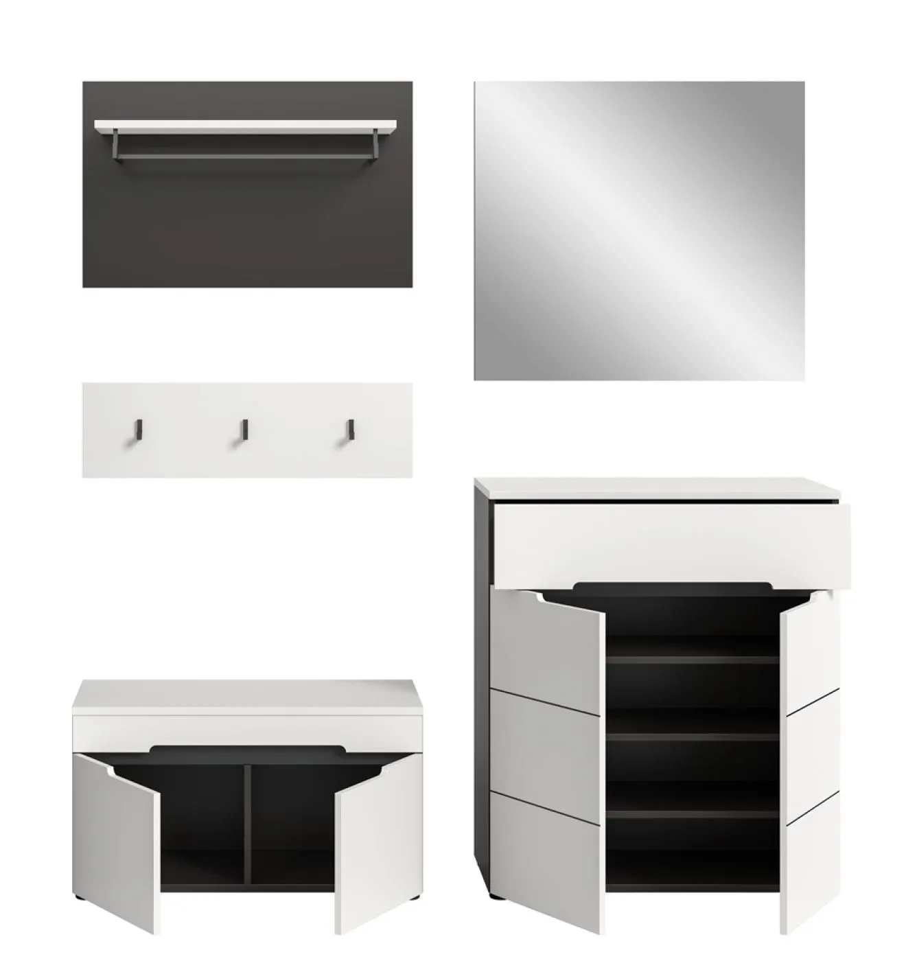 Garderoben-Set Canu | Basalt grau / Weiß | 4-teilig ohne