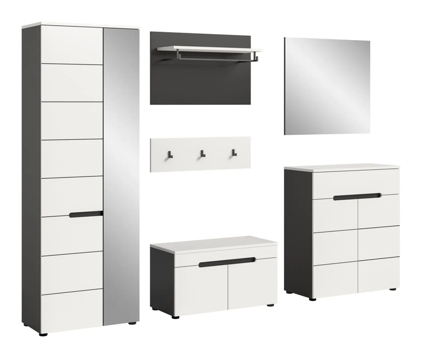 Garderoben-Set Canu | Basalt grau / Weiß | 5-teilig
