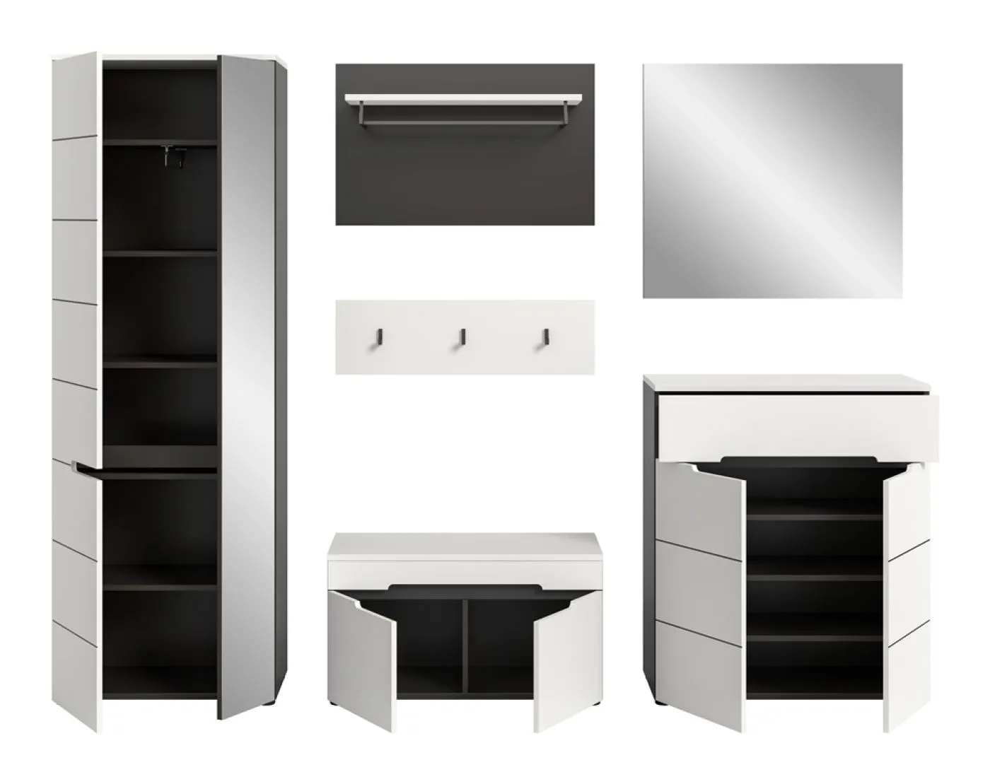 Garderoben-Set Canu | Basalt grau / Weiß | 5-teilig mit Kissen