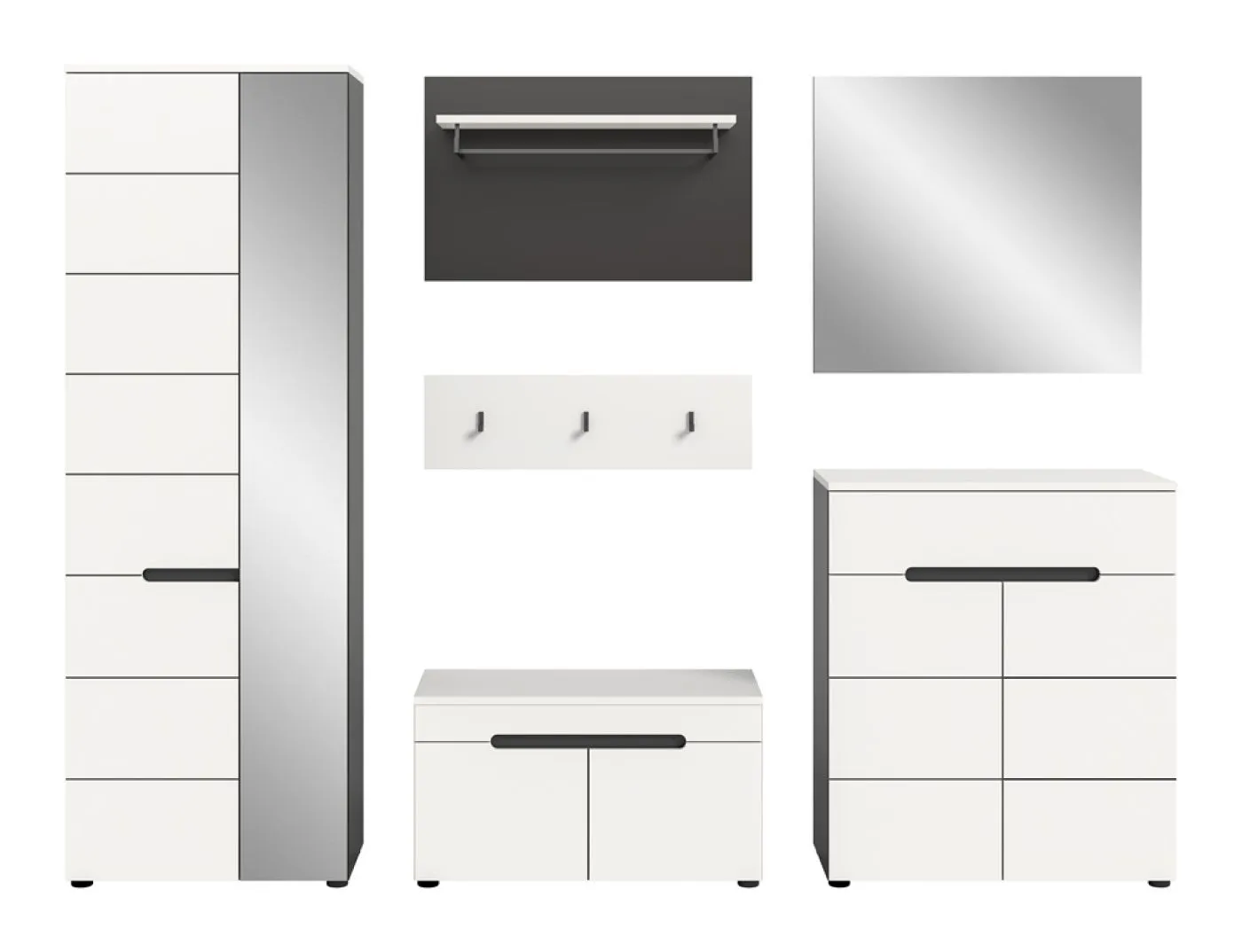Garderoben-Set Canu | Basalt grau / Weiß | 5-teilig ohne