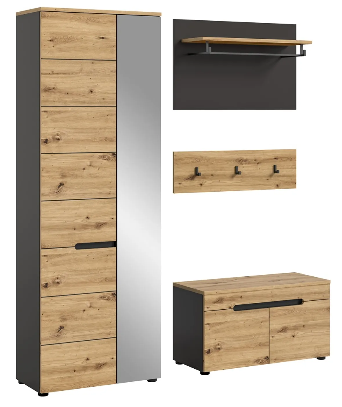 Garderoben-Set Canu | grau / Artisan Eiche | 3-teilig