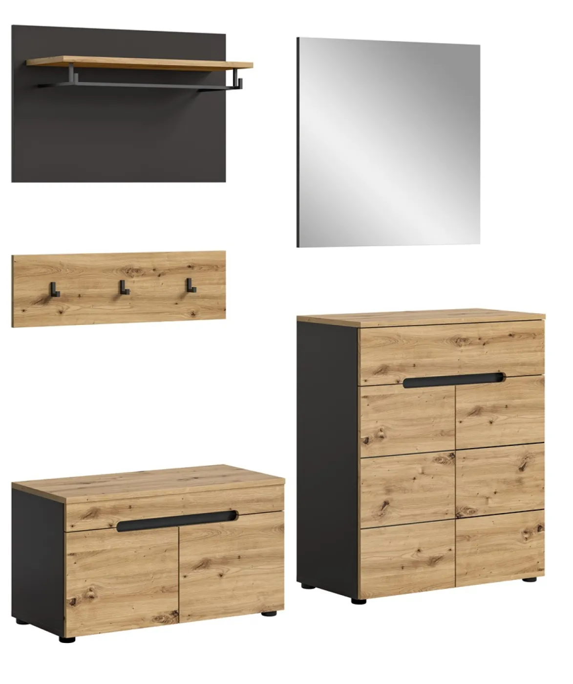 Garderoben-Set Canu | grau / Artisan Eiche | 4-teilig mit Sitzkissen