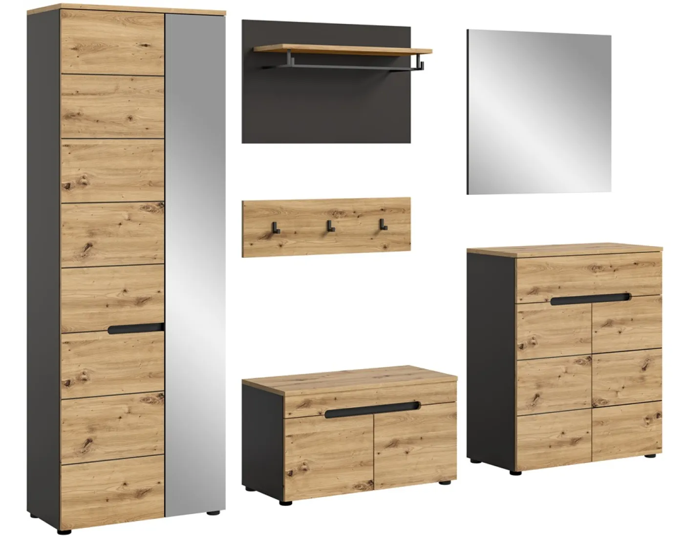 Garderoben-Set Canu | grau / Artisan Eiche | 5-teilig ohne Sitzkissen
