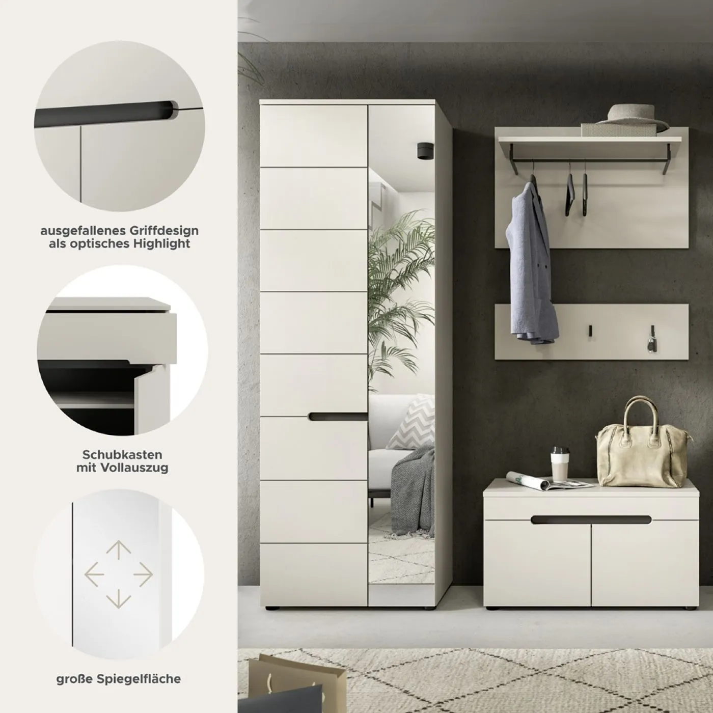 Garderoben-Set Canu | Kaschmir / Basalt grau | 3-teilig