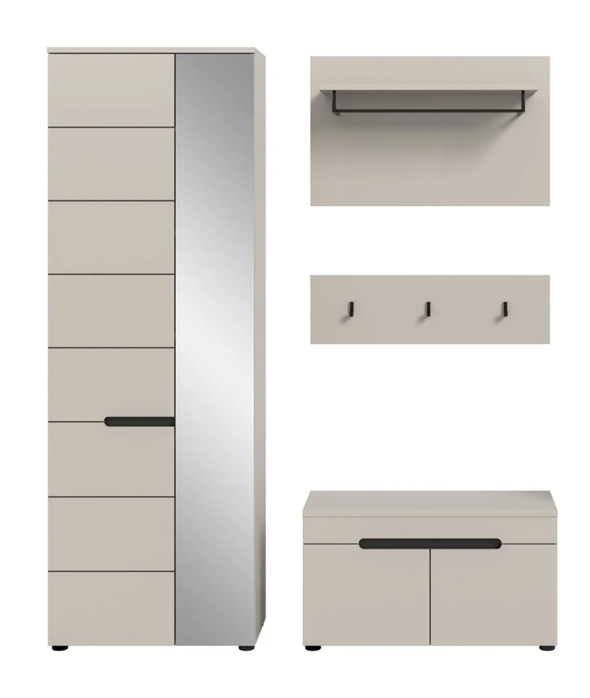 Garderoben-Set Canu | Kaschmir / Basalt grau | 3-teilig mit Sitzkissen
