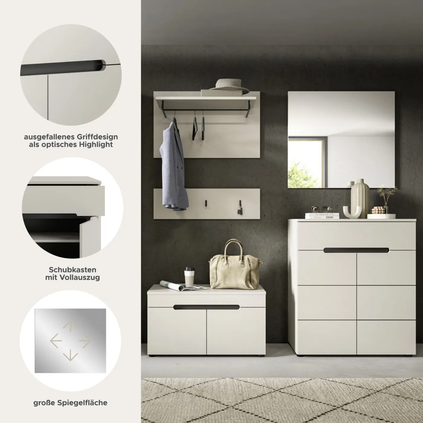Garderoben-Set Canu | Kaschmir / Basalt grau | 4-teilig