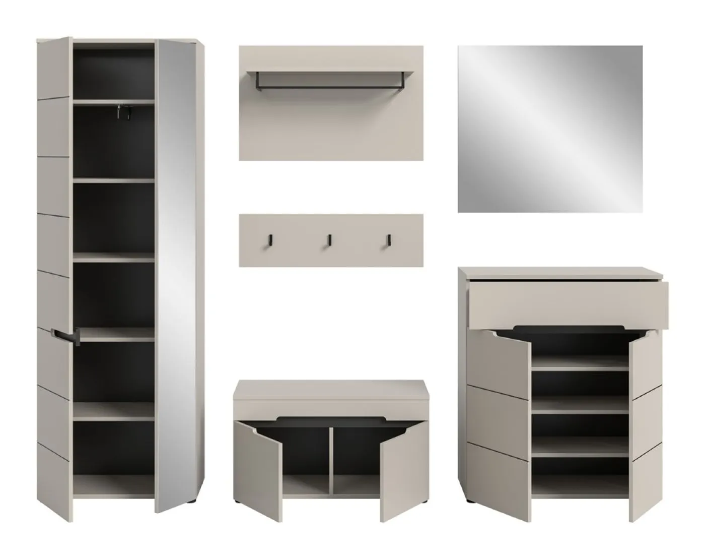 Garderoben-Set Canu | Kaschmir / Basalt grau | 5-teilig