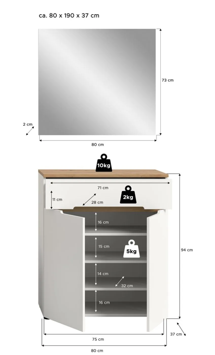 Garderoben-Set Canu | Weiß / Artisan Eiche | 2-teilig