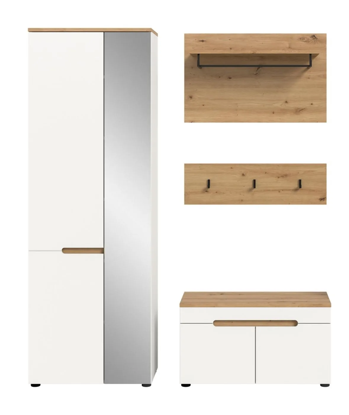 Garderoben-Set Canu | Weiß / Artisan Eiche | 3-teilig mit Sitzkissen