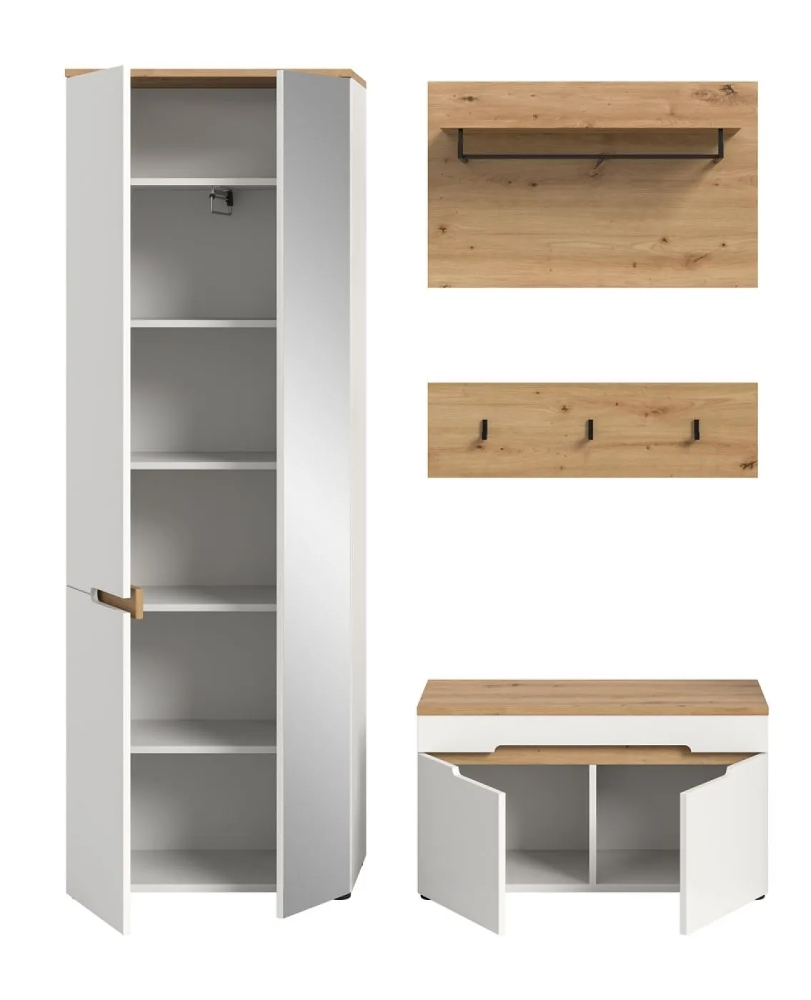 Garderoben-Set Canu | Weiß / Artisan Eiche | 3-teilig mit Sitzkissen