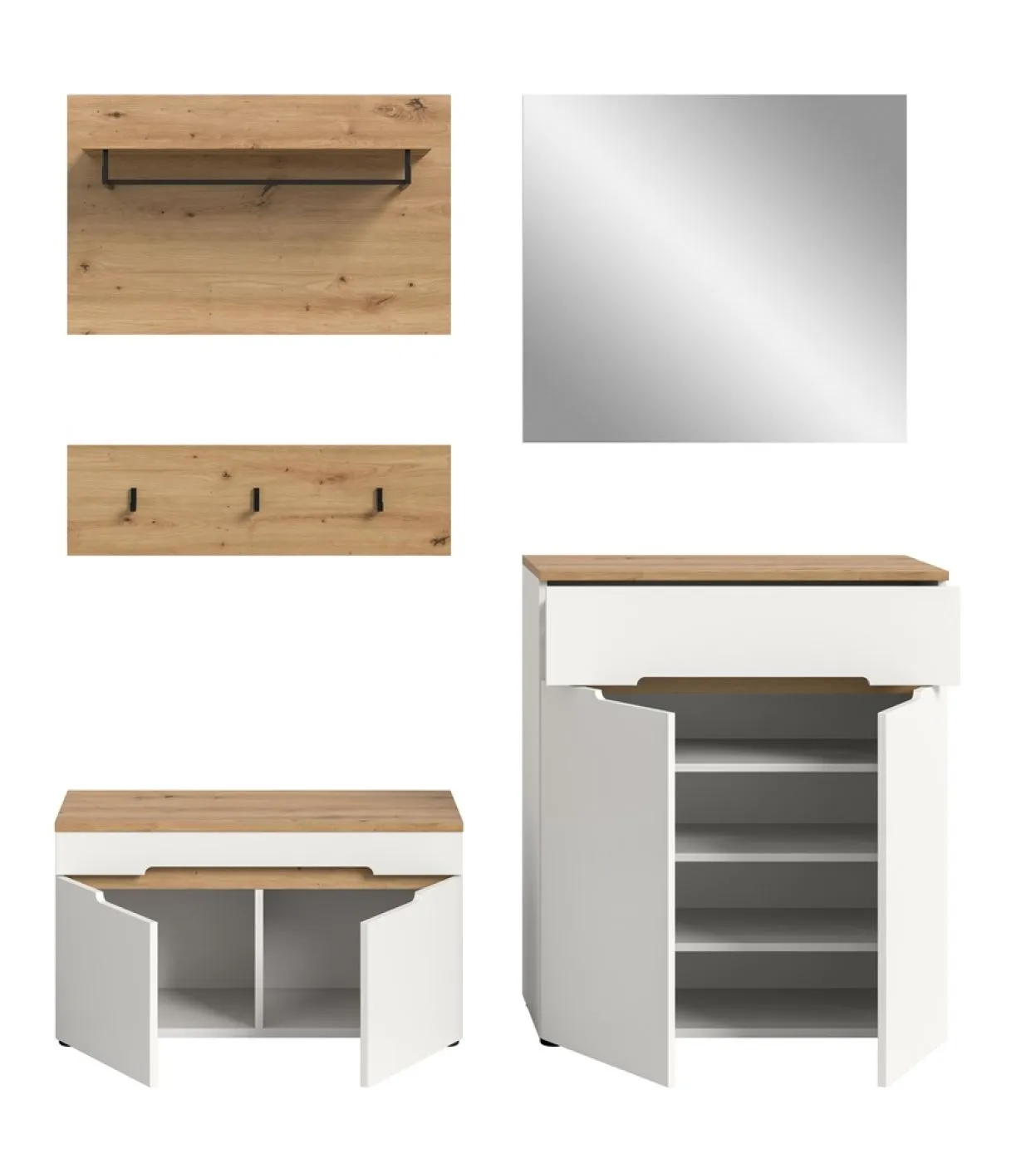 Garderoben-Set Canu | Weiß / Artisan Eiche | 4-teilig ohne Sitzkissen