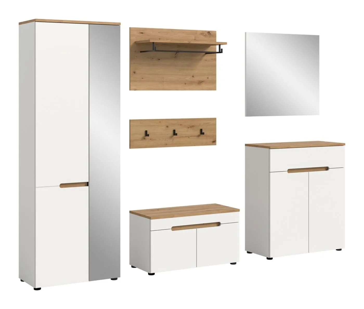 Garderoben-Set Canu | Weiß / Artisan Eiche | 5-teilig mit Kissen