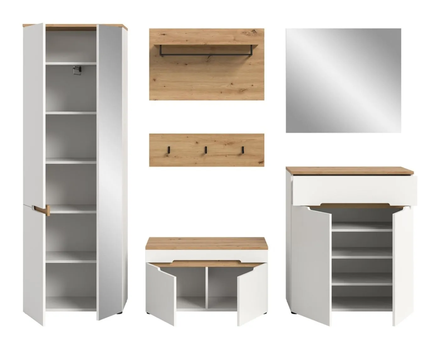 Garderoben-Set Canu | Weiß / Artisan Eiche | 5-teilig mit Kissen
