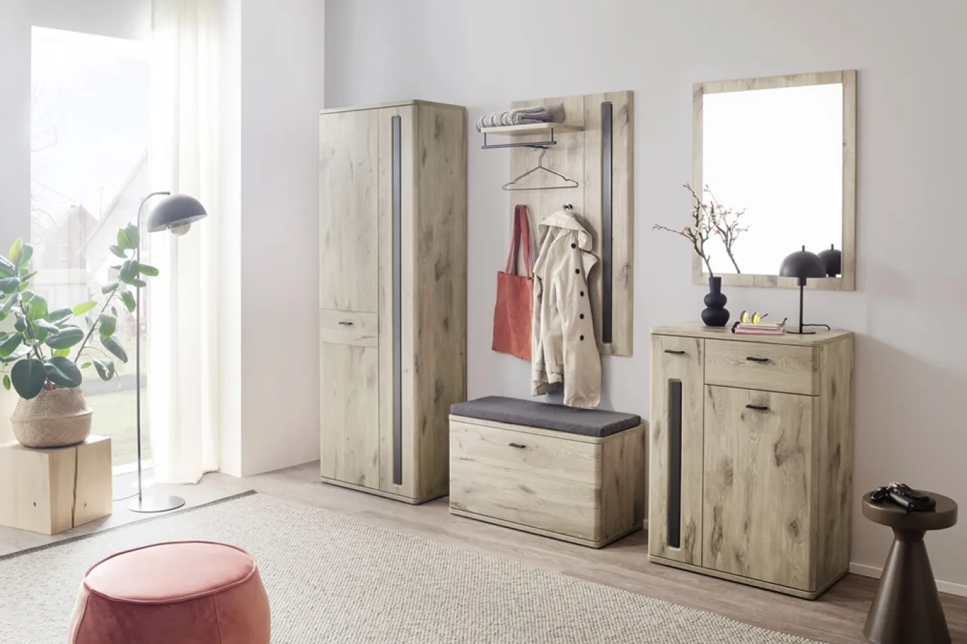Garderoben Set Colorado | Viking Oak / Graphit schwarz ohne Sitzkissen