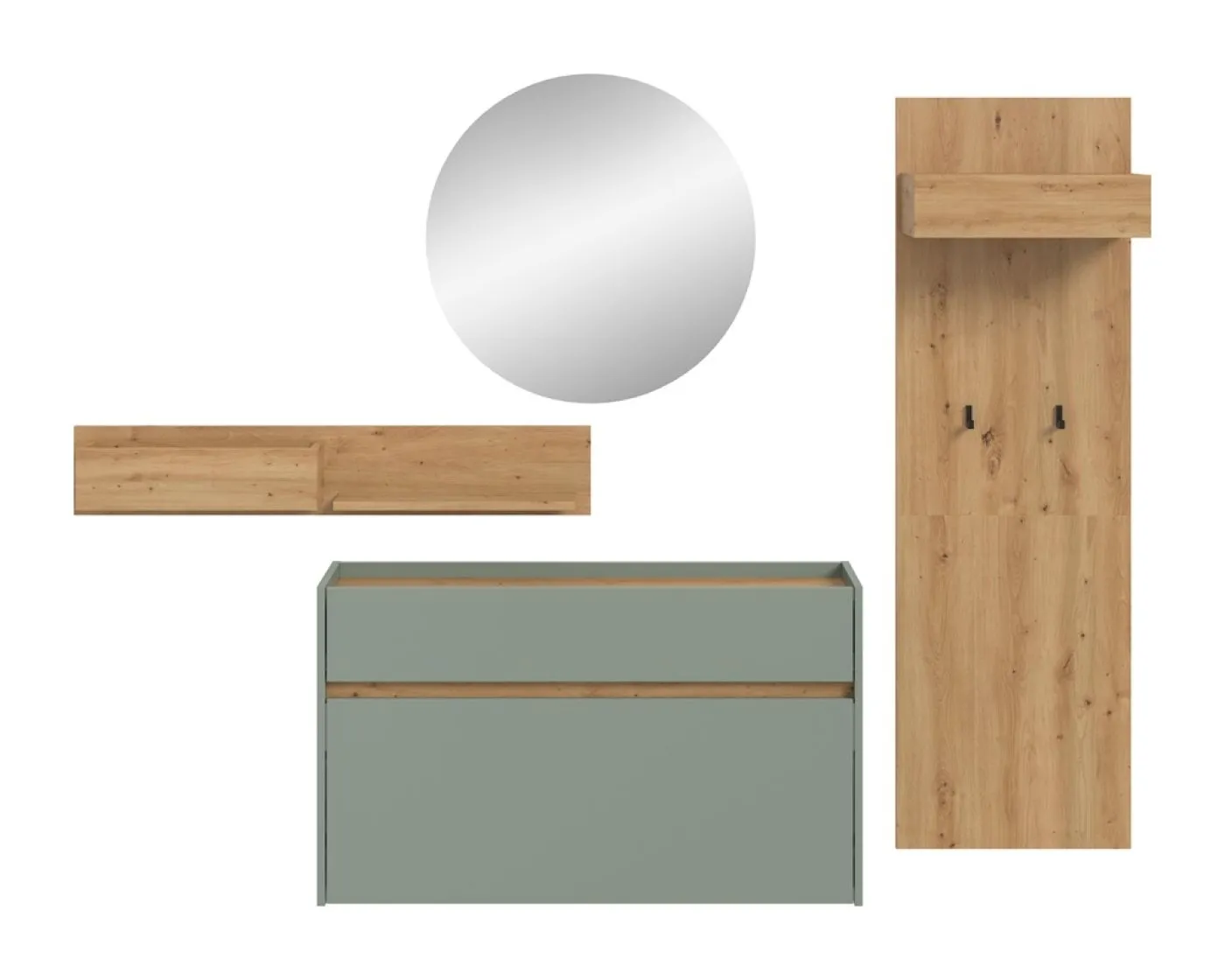Garderoben-Set Drive 1 | Salbei / Artisan Oak | 4-teilig mit Beleuchtung