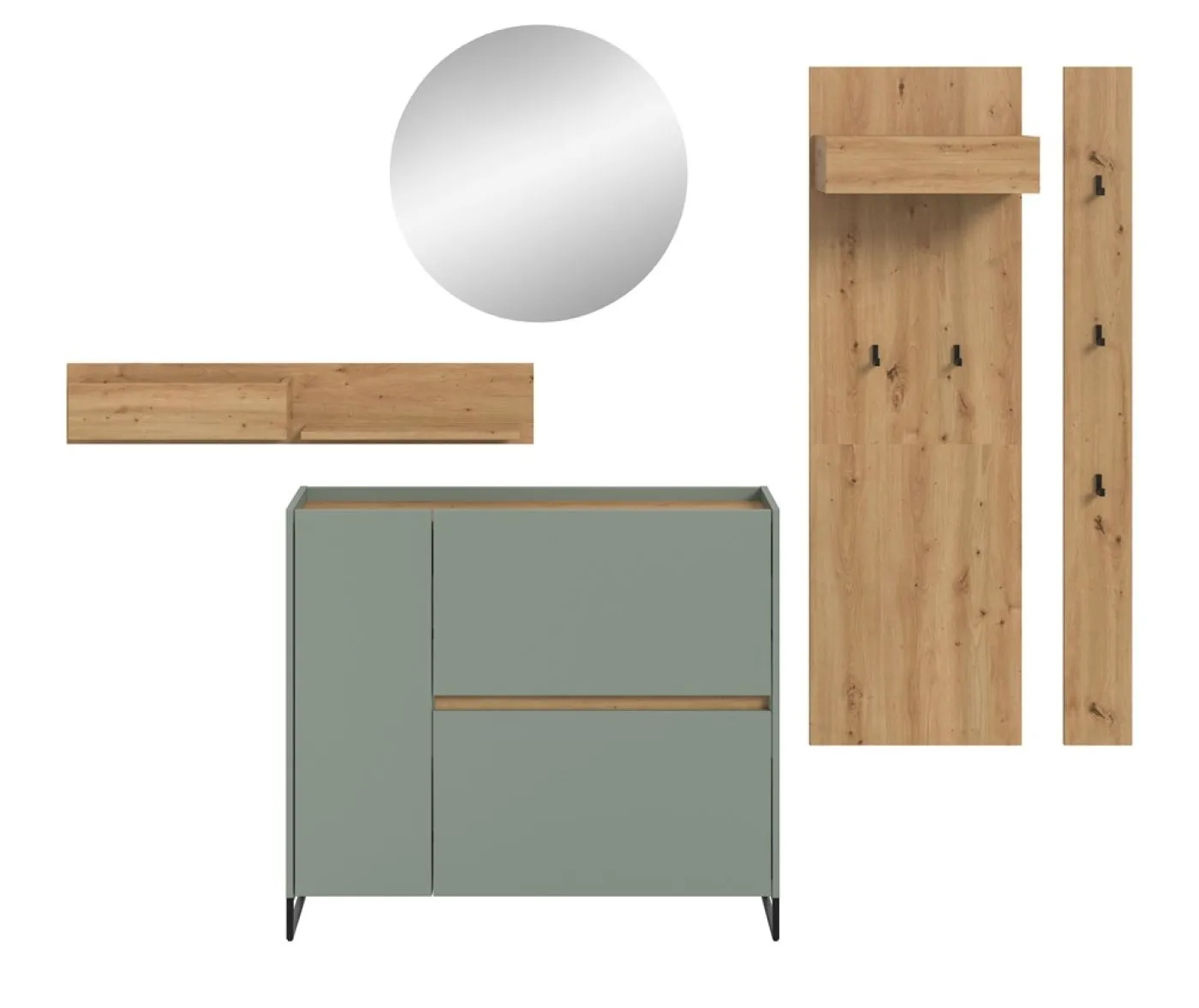 Garderoben-Set Drive 1 | Salbei / Artisan Oak | 5-teilig ohne Beleuchtung