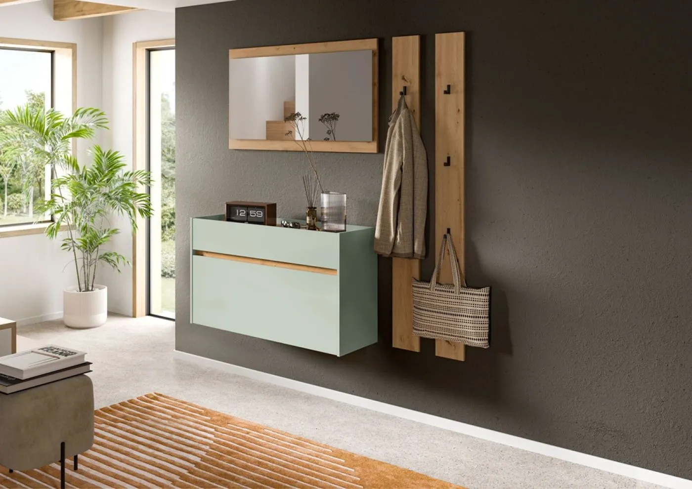 Garderoben-Set Drive 3 | Salbei / Artisan Oak | 4-teilig ohne Beleuchtung