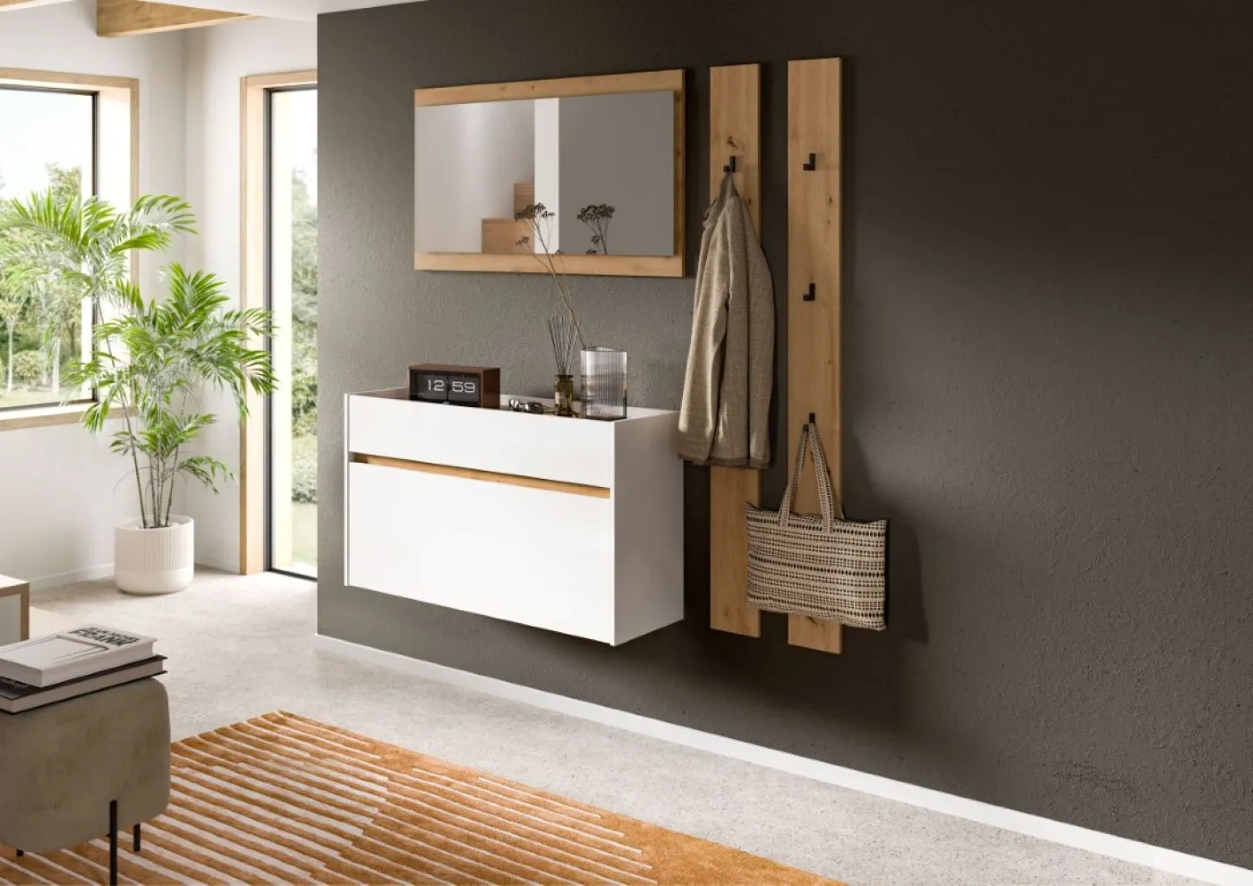 Garderoben-Set Drive 3 | weiß / Artisan Oak | 4-teilig ohne Beleuchtung