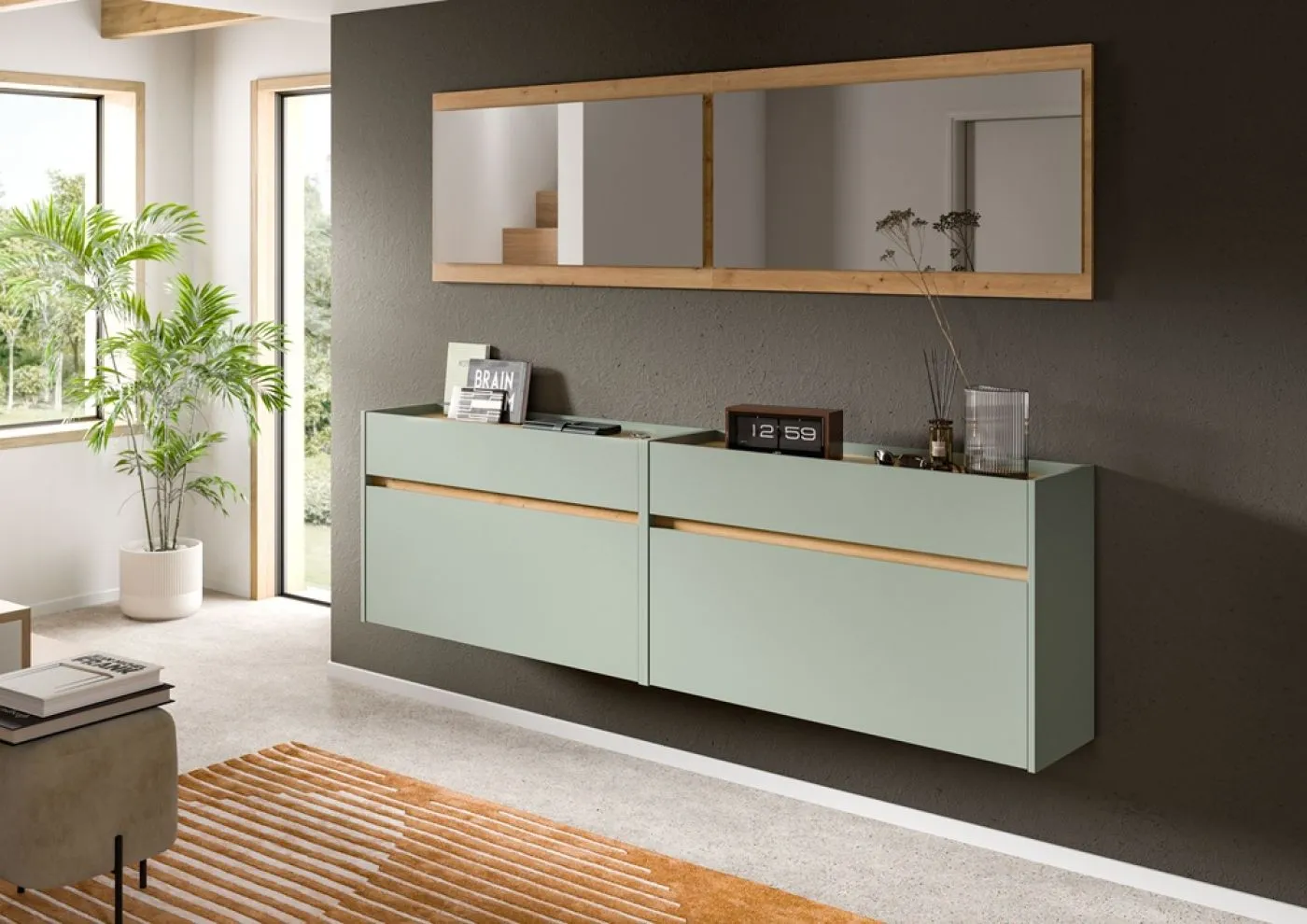 Garderoben-Set Drive 5 | Salbei / Artisan Oak | 4-teilig ohne Beleuchtung