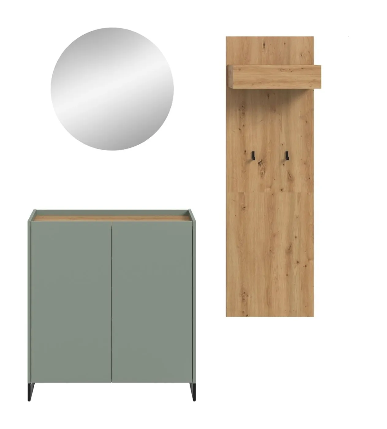 Garderoben-Set Drive | Salbei / Artisan Oak | 3-teilig mit Beleuchtung
