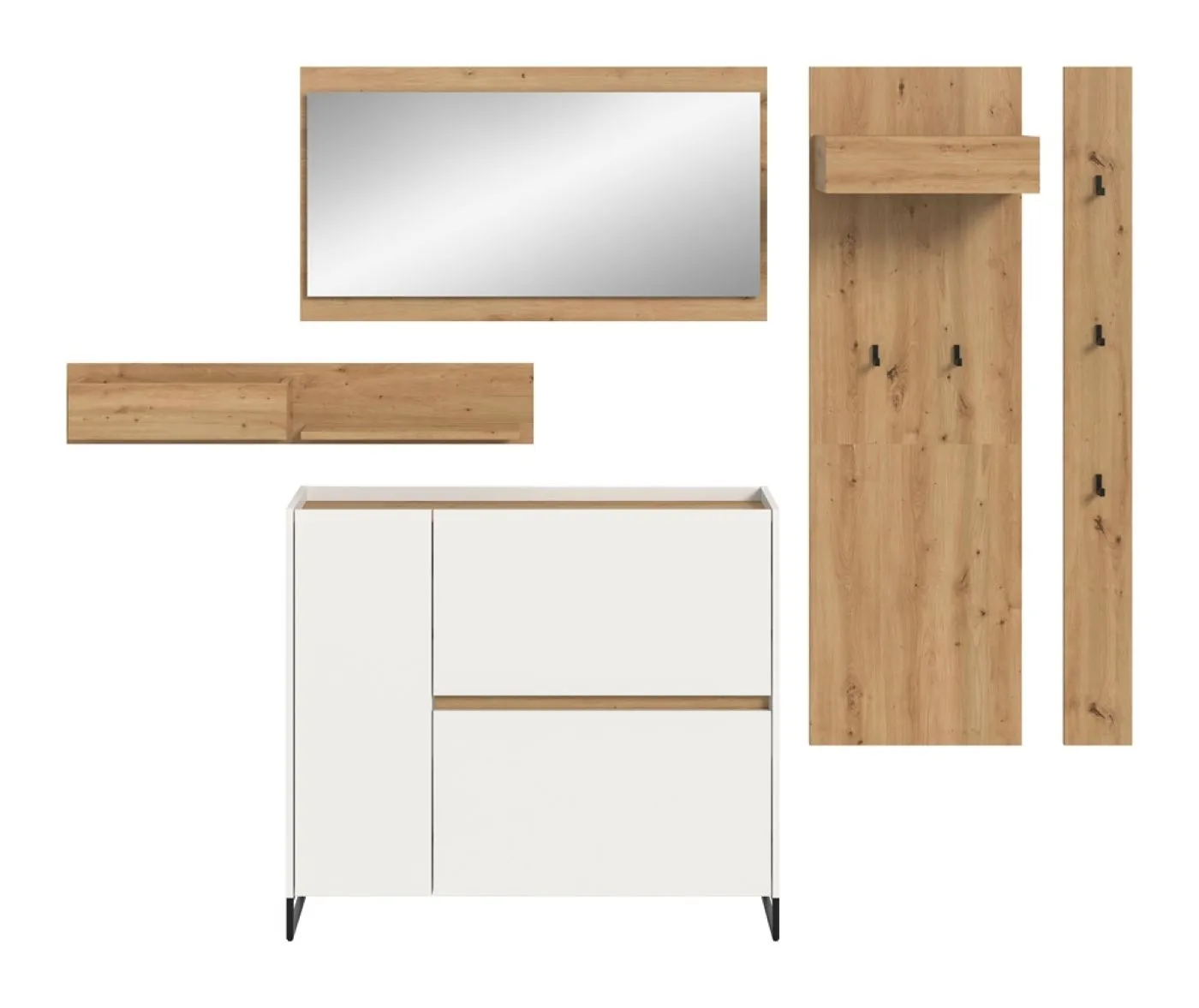 Garderoben-Set Drive | weiß / Artisan Oak | 5-teilig ohne Beleuchtung