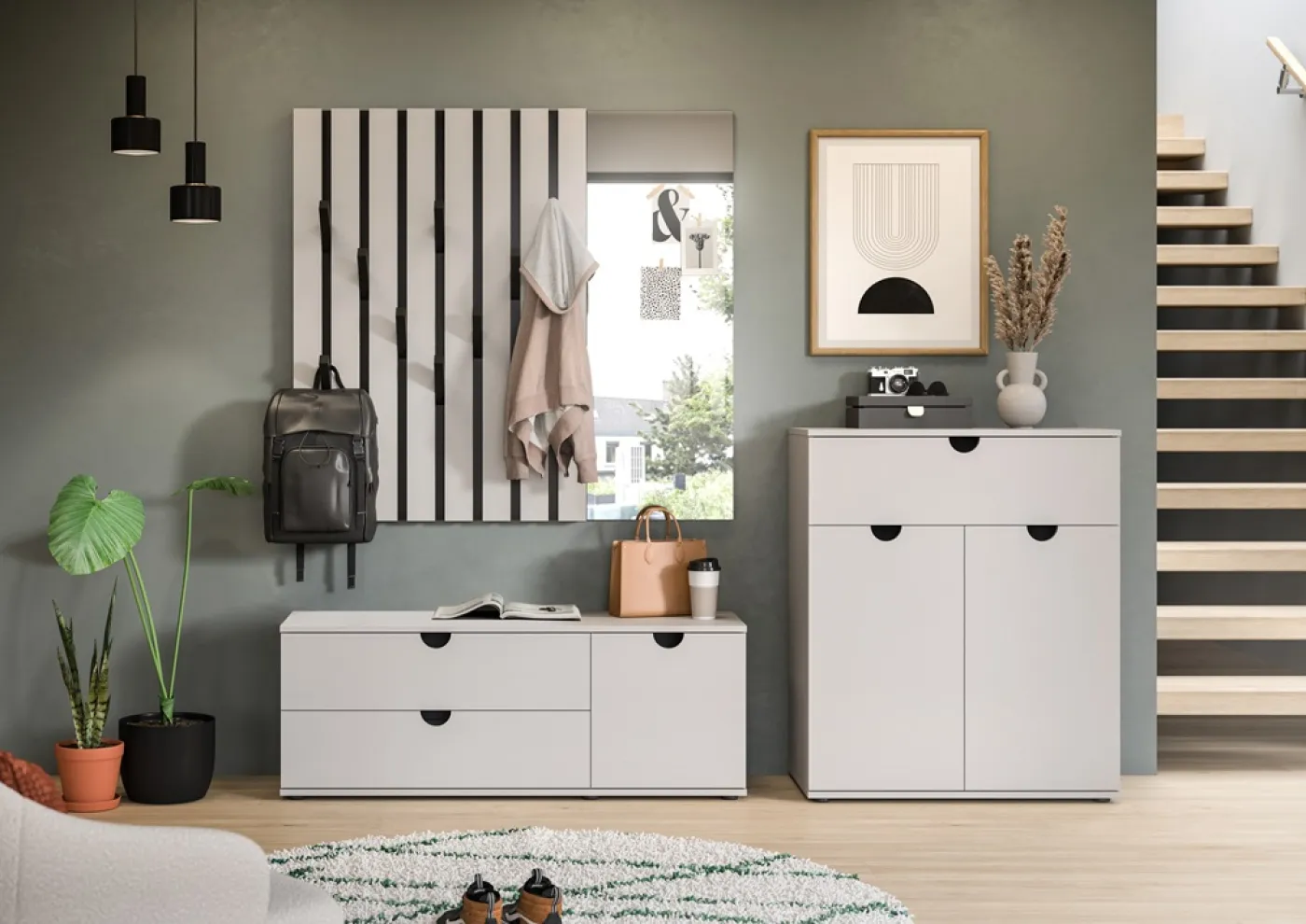 Garderoben-Set Evora | hellgrau | 3-teilig | mit Sitzkissen