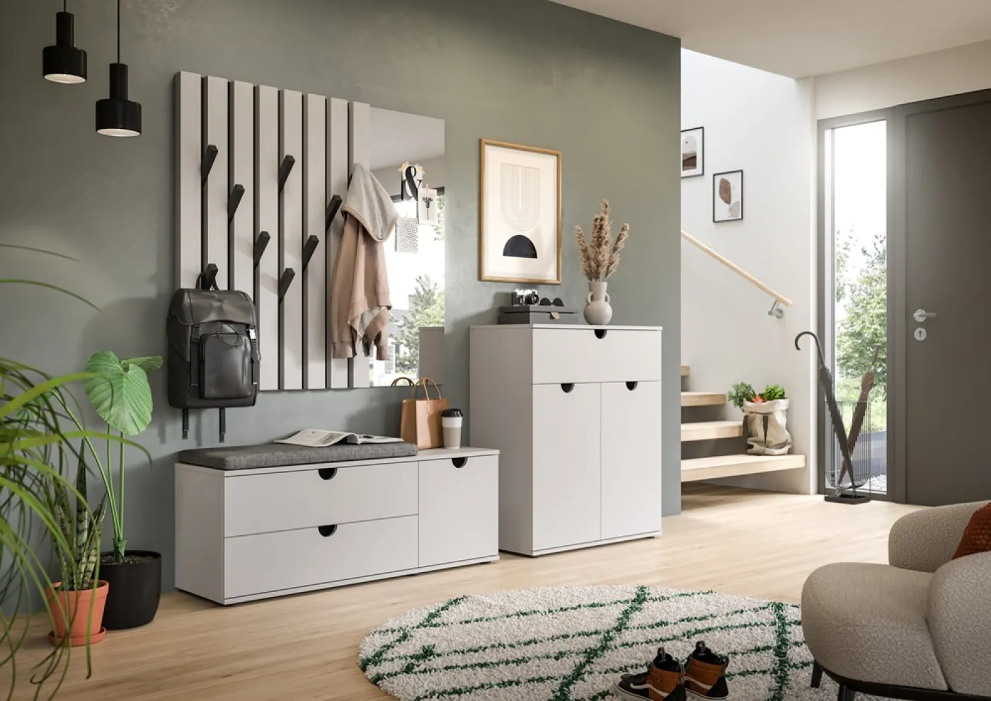 Garderoben-Set Evora | hellgrau | 3-teilig | mit Sitzkissen