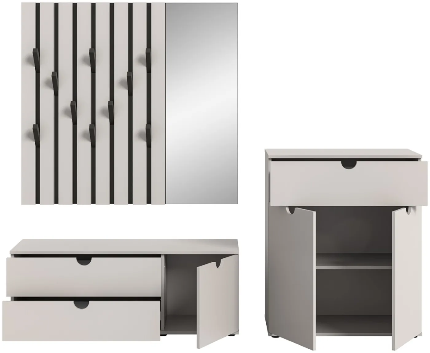 Garderoben-Set Evora | hellgrau | 3-teilig | ohne Sitzkissen