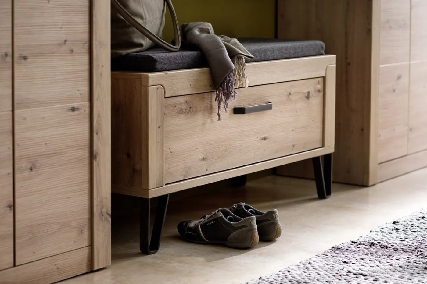 Garderoben Set Incata | Balkeneiche / Oxid grau | 5-teilig ohne Sitzkissen