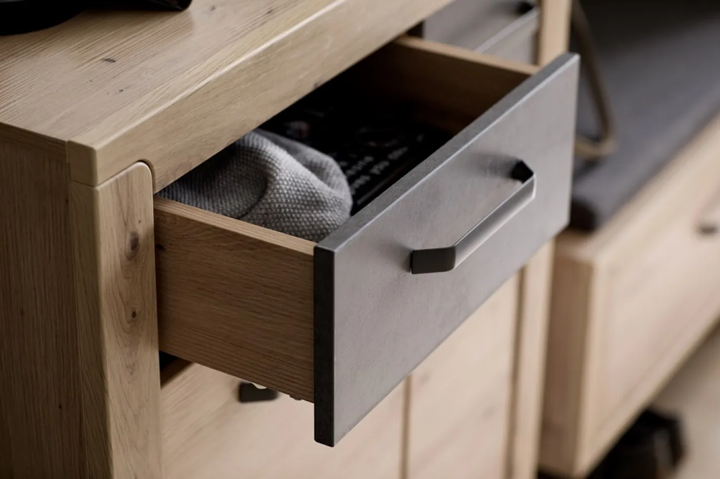 Garderoben Set Incata | Balkeneiche / Oxid grau | 5-teilig ohne Sitzkissen