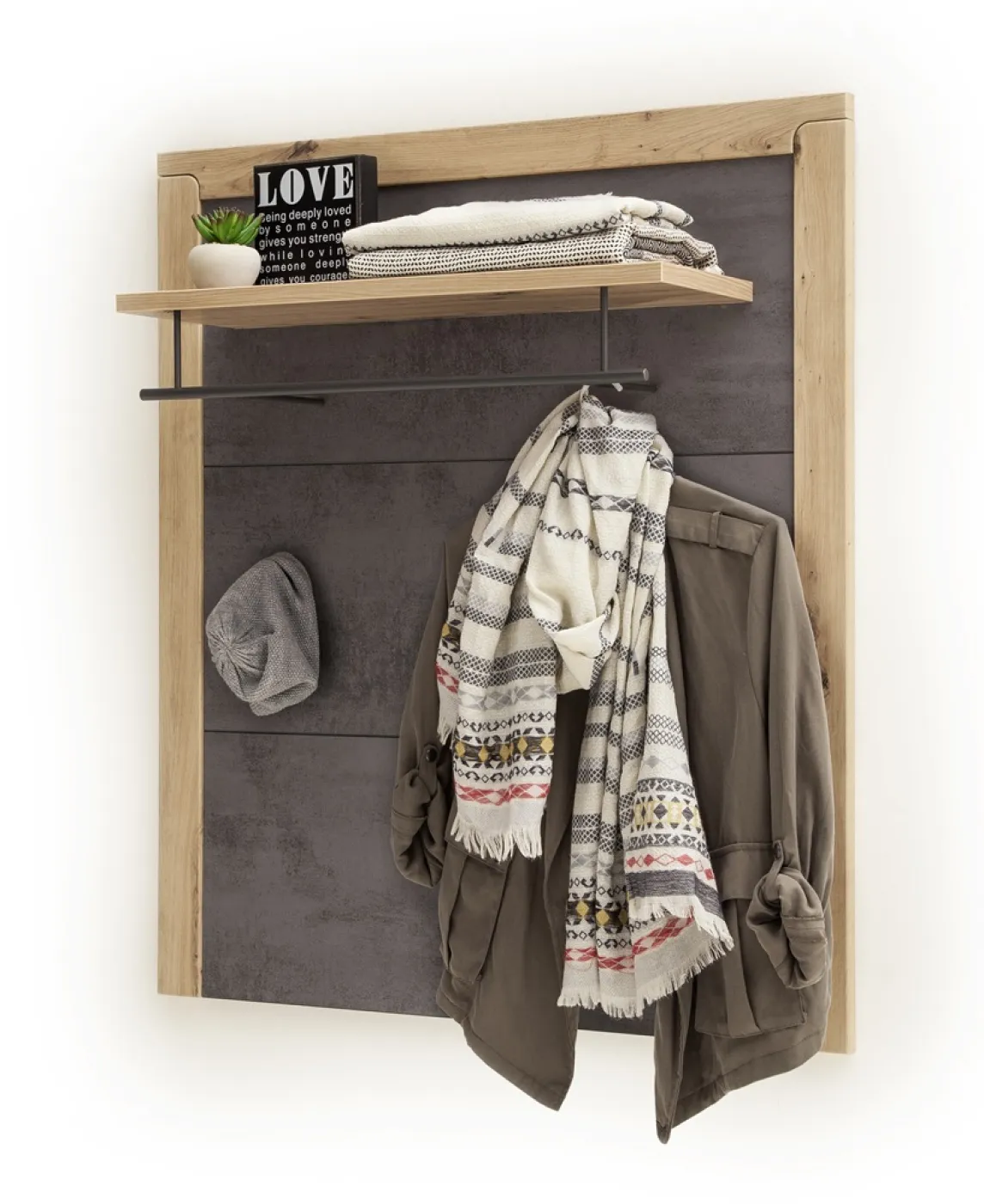 Garderoben Set Incata | Balkeneiche / Oxid grau | 5-teilig ohne Sitzkissen