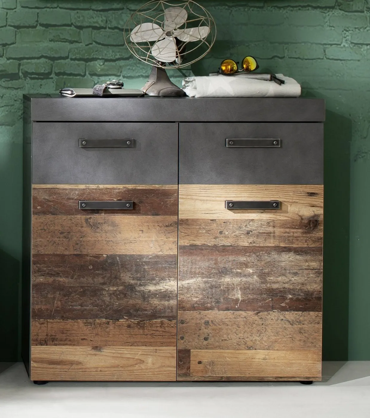 Garderoben-Set Indy | Old Used Wood / Matera grau | 2-teilig | Shabby Look