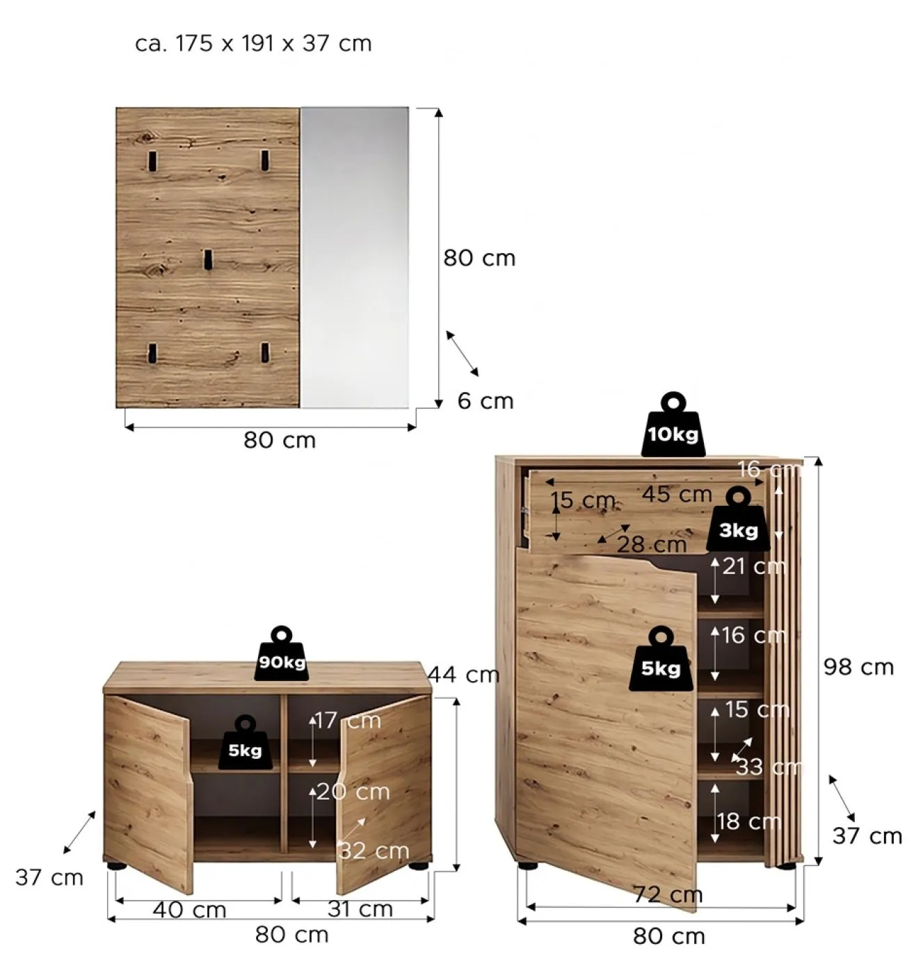Garderoben-Set Keno 1 | Artisan Eiche | 3-teilig mit Sitzkissen