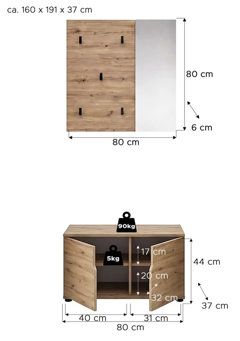 Garderoben-Set Keno | Artisan Eiche | 2-teilig