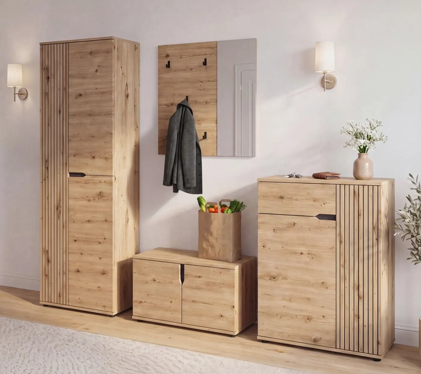 Garderoben-Set Keno | Artisan Eiche | 2-teilig mit Sitzkissen